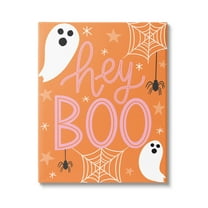 Hey Boo Orange Halloween Ghosts Holiday Graphic Art Gallery Wrapped Canvas Print Wall Art