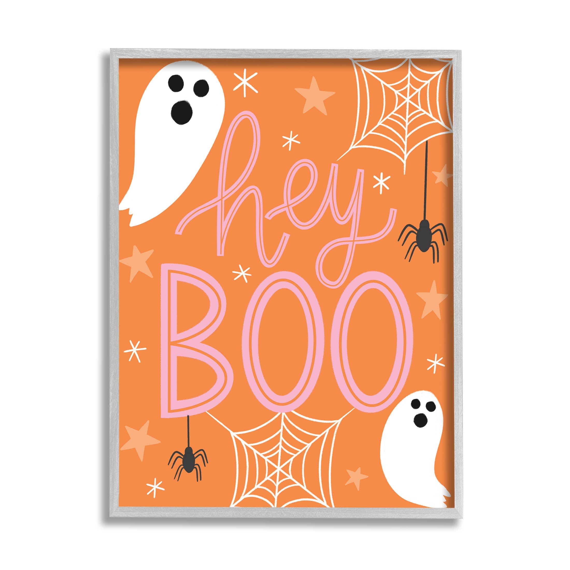 Hey Boo Orange Halloween Ghosts Holiday Graphic Art Gray Framed Art Print Wall Art