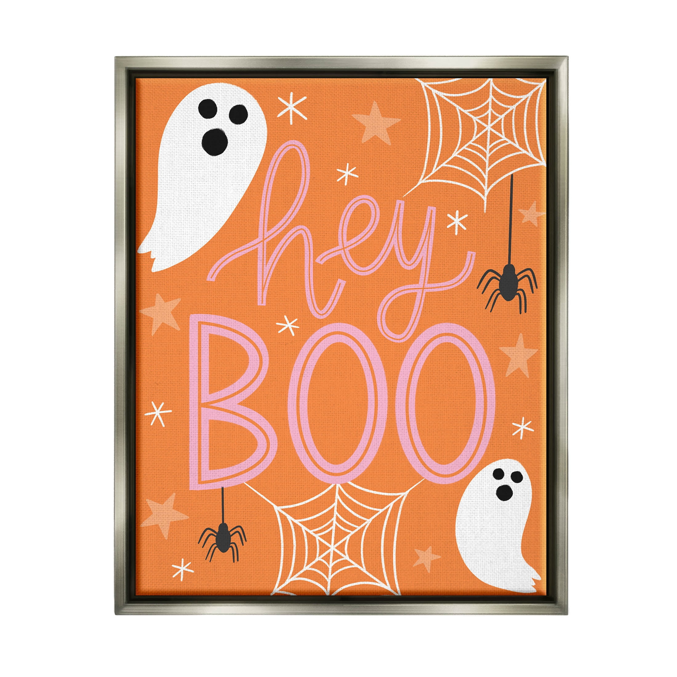 Hey Boo Orange Halloween Ghosts Holiday Graphic Art Luster Gray Framed Art Print Wall Art