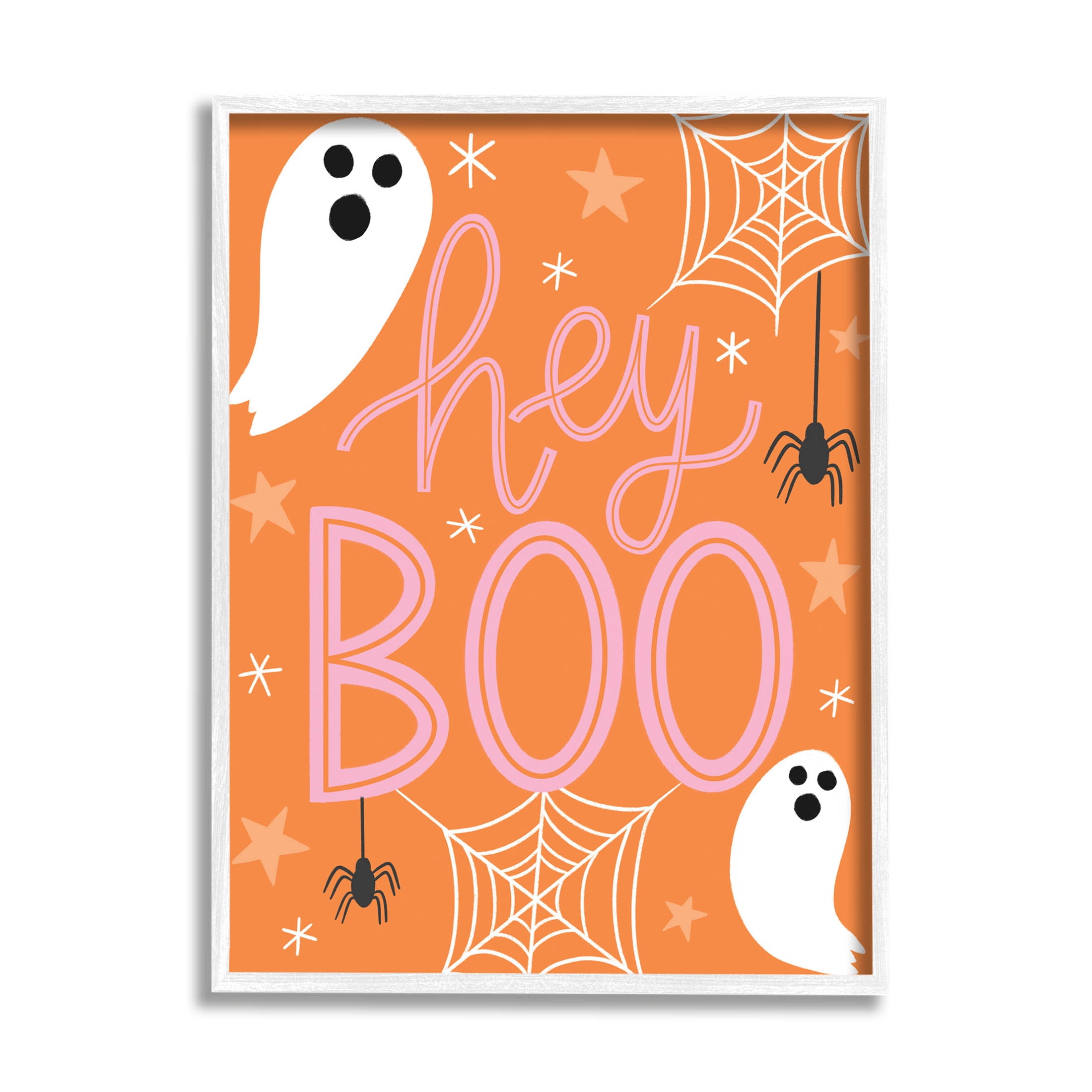 Hey Boo Orange Halloween Ghosts Holiday Graphic Art White Framed Art Print Wall Art