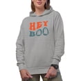 thumbnail image 1 of Hey Boo, Pun, Groovy Retro Wavy Text Merch Gift, Heather Grey Hooded Sweatshirt or Hoodie, Large, 1 of 5