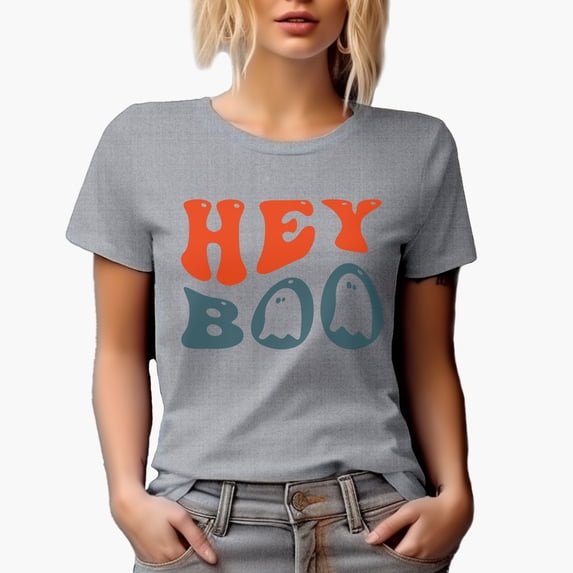 Hey Boo, Pun, Groovy Retro Wavy Text Merch Gift, Heather Grey T-Shirt, 2XL