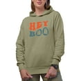 thumbnail image 1 of Hey Boo, Pun, Groovy Retro Wavy Text Merch Gift, Sand Hooded Sweatshirt or Hoodie, Small, 1 of 5