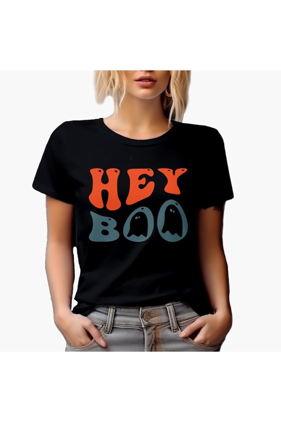 Hey Boo, Pun for Girlfriend, Boyfriend, Wife or Husband, Groovy Retro Wavy Text Merch Gift, Black T-Shirt, Medium