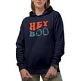 thumbnail image 1 of Hey Boo, Pun for Girlfriend, Boyfriend, Wife or Husband, Groovy Retro Wavy Text Merch Gift, Navy Blue Hooded Sweatshirt or Hoodie, 2XL, 1 of 5