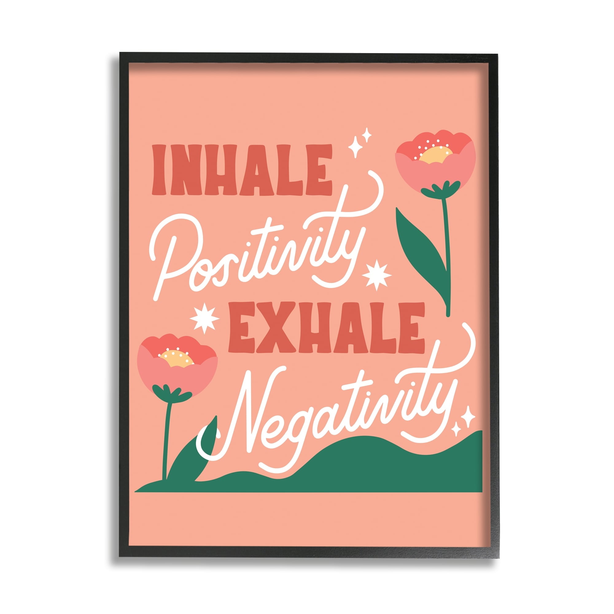 Hey Bre! Creative Studio Inhale Positivity Exhale Negativity Floral Motivational Sign 11 in x 14 in Framed Painting Art Print, by Stupell Home Décor