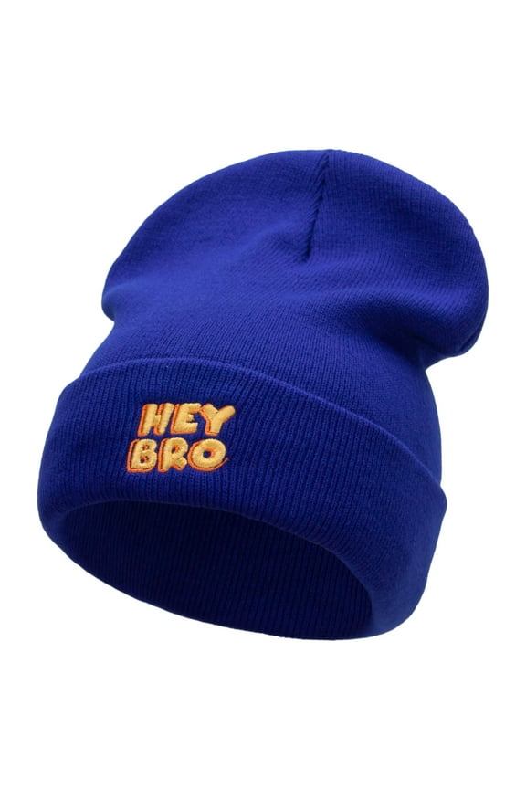Hey Bro Embroidered 12 Inch Long Knitted Beanie - Royal OSFM