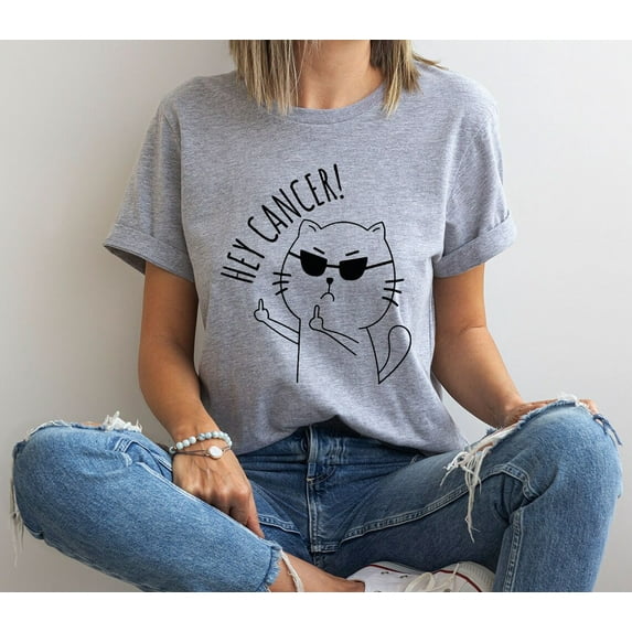 Hey Cancer Shirt, Cancer Warrior Shirt, Cancer Fighter Gift, Kitten Shirt, Awareness Month Tee, Cancer Fighter Shirt, Cancer Survivor Tee1 All Size S-5Xl