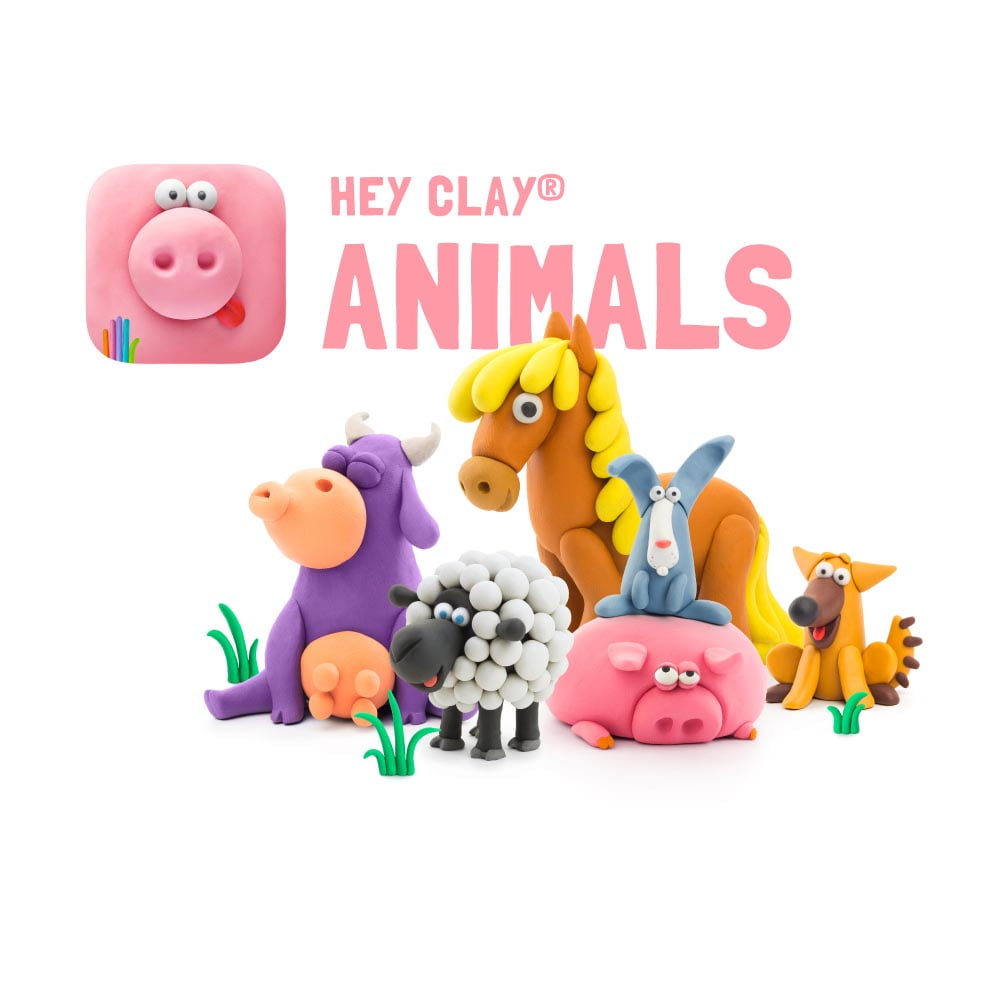 FAT BRAIN TOYS Hey Clay Animals - Colorful Kids Modeling Air-Dry Clay, 18 Cans with Fun Interactive App