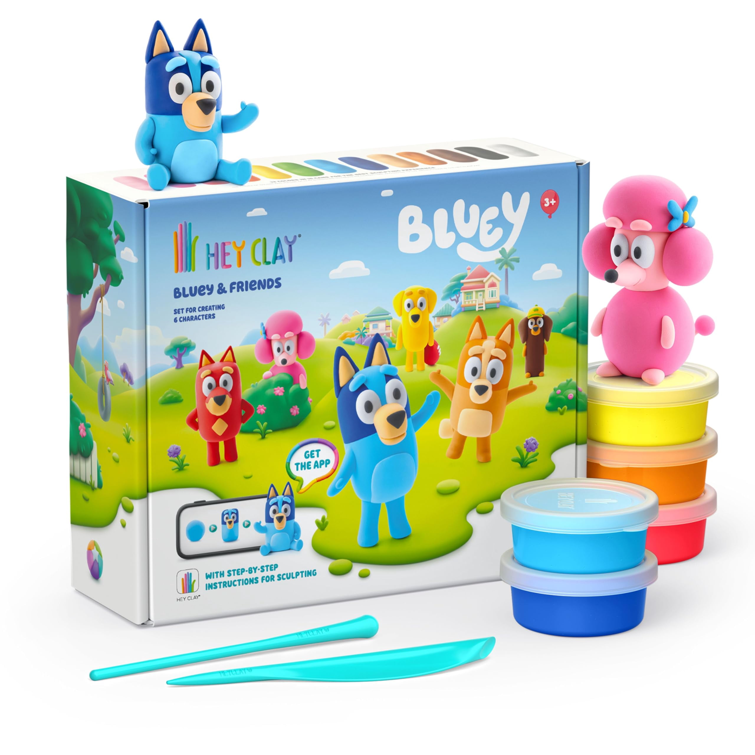 Hey Clay Bluey and Friends, Colorful Modeling Air-Dry Clay, 15 cans with Fun Interactive App for Kids Ages 3+ Years