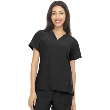 Hey Collection Scrubs 4-Way Stretch V-Neck Medical Scrub Top with Princess Seam, Black, S