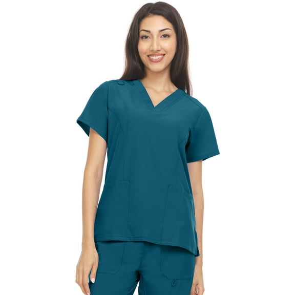 Hey Collection Scrubs 4-Way Stretch V-Neck Medical Scrub Top with Princess Seam, Caribbean, M