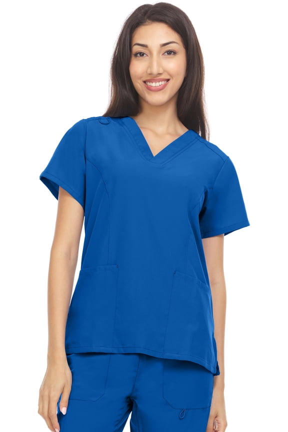Scrubs 4-Way Stretch V-Neck Medical Scrub Top with Princess Seam, Royal, 2X