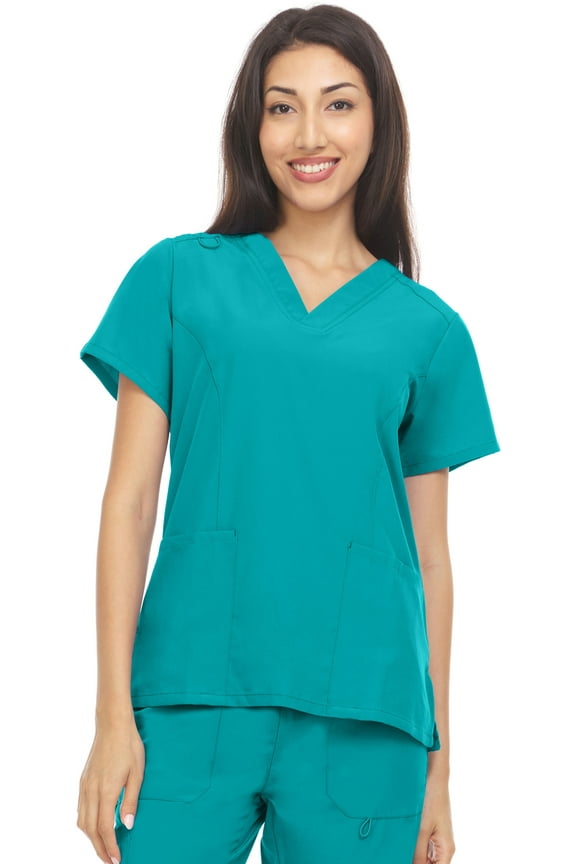 Scrubs 4-Way Stretch V-Neck Medical Scrub Top with Princess Seam, Teal, 2X