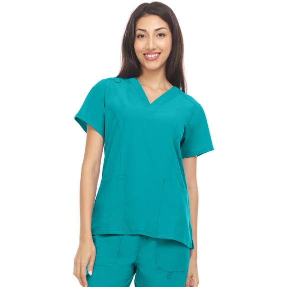 Hey Collection Scrubs 4-Way Stretch V-Neck Medical Scrub Top with Princess Seam, Teal, L