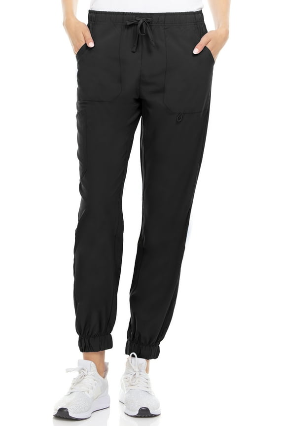Scrubs Mid-Rise 4-Way Stretch Medical Scrub Joggers Pants with Four Pockets, Black, M