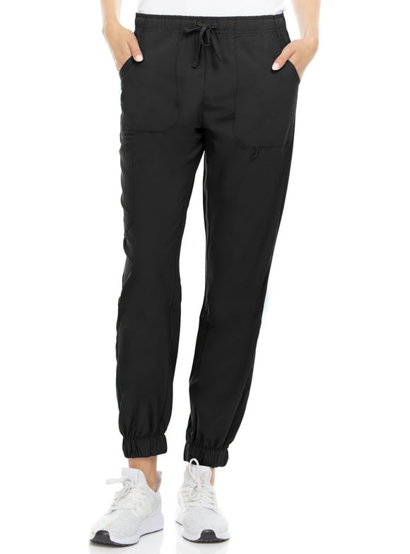 Hey Collection Scrubs Mid-Rise 4-Way Stretch Medical Scrub Joggers Pants with Four Pockets, Black, M