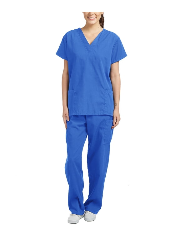 Unisex Colorful V-Neck Scrub Set with Multiple Pockets, Top and Pants included