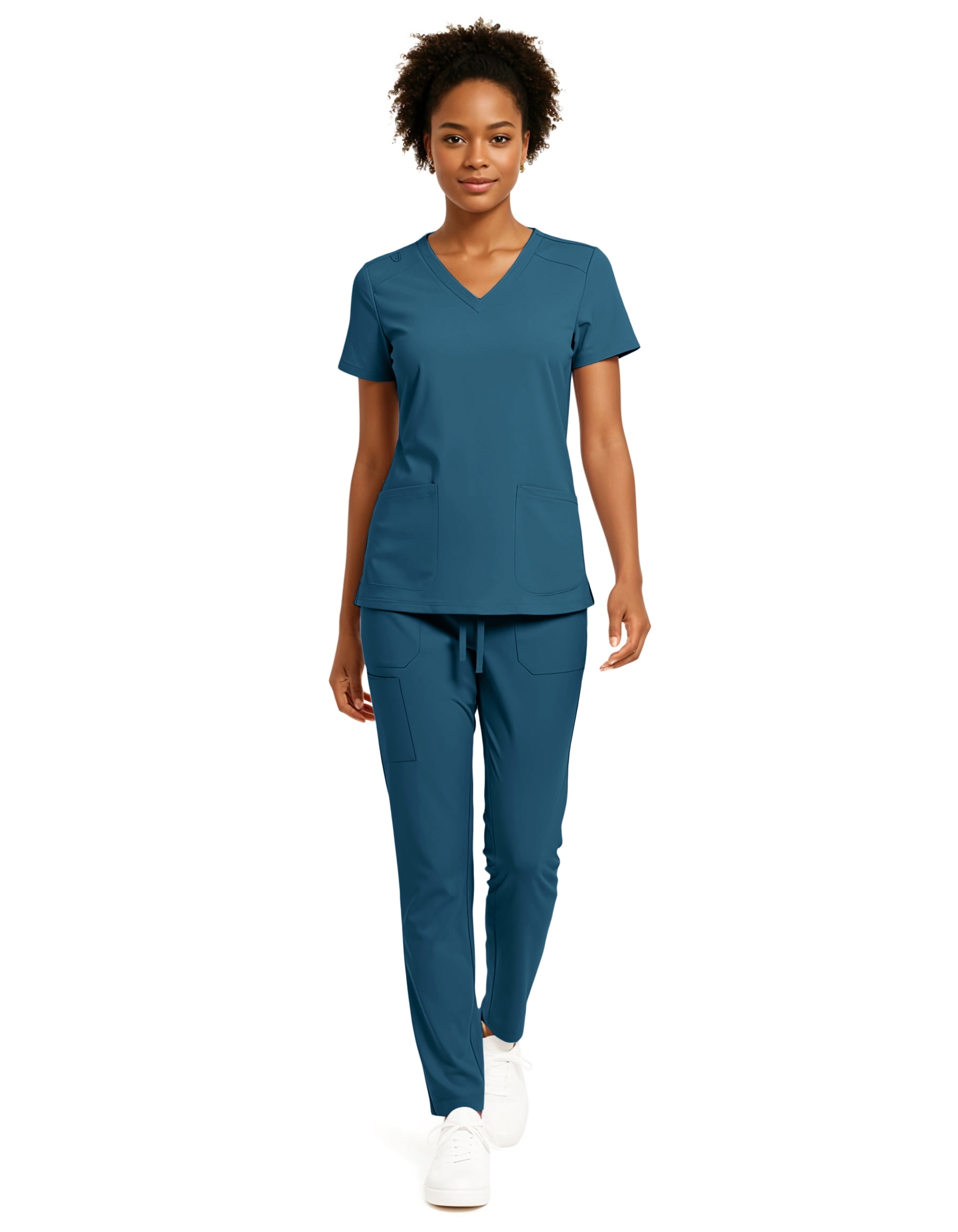 Hey Collection Women’s 5-Pocket Anti-Wrinkle Medical Scrub Set – V-Neck Top & Straight Leg Pants, Comfortable Flexible Nursing Uniforms