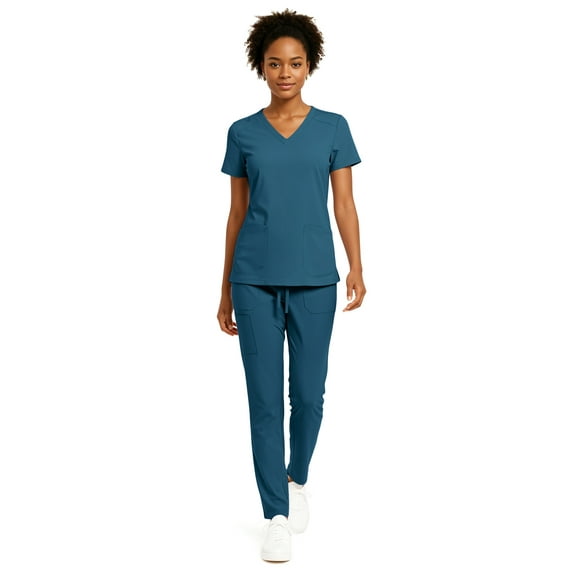 Hey Collection Women’s 5-Pocket Anti-Wrinkle Medical Scrub Set – V-Neck Top & Straight Leg Pants, Comfortable Flexible Nursing Uniforms