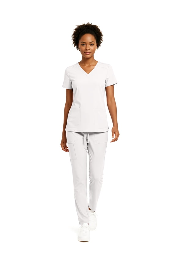 Women’s 5-Pocket Anti-Wrinkle Medical Scrub Set – V-Neck Top & Straight Leg Pants, Comfortable Flexible Nursing Uniforms