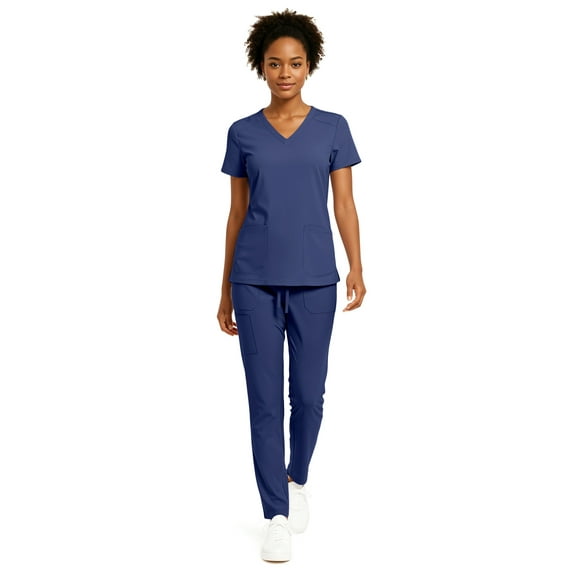 Hey Collection Women’s 5-Pocket Anti-Wrinkle Medical Scrub Set – V-Neck Top & Straight Leg Pants, Comfortable Flexible Nursing Uniforms