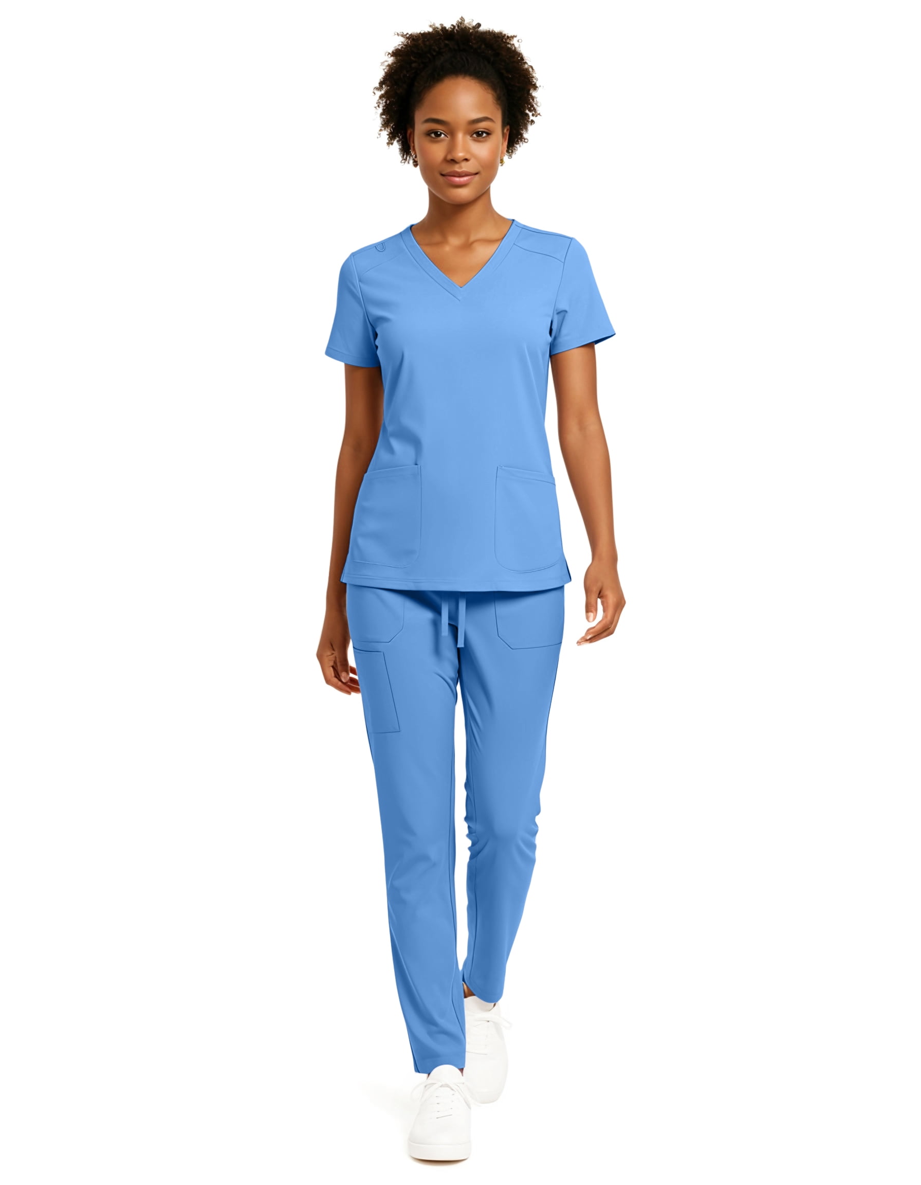 Hey Collection Women’s 5-Pocket Anti-Wrinkle Medical Scrub Set – V-Neck Top & Straight Leg Pants, Comfortable Flexible Nursing Uniforms