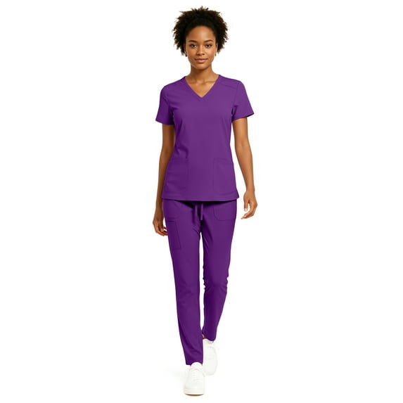 Hey Collection Women’s 5-Pocket Anti-Wrinkle Medical Scrub Set – V-Neck Top & Straight Leg Pants, Comfortable Flexible Nursing Uniforms