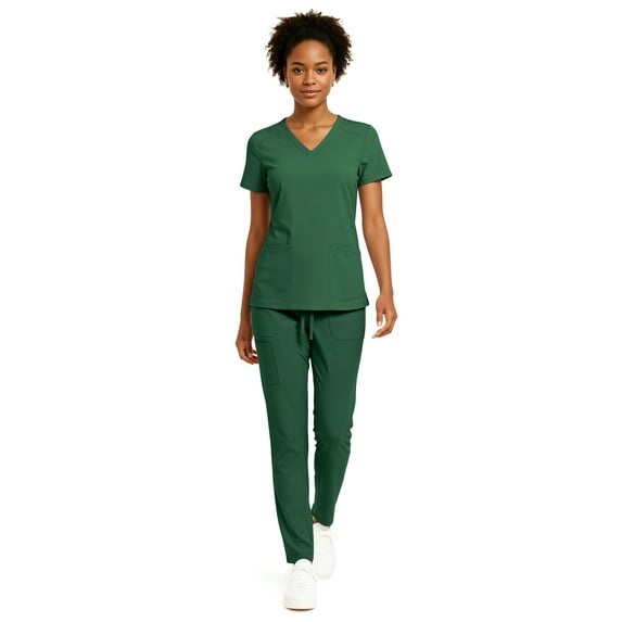 Hey Collection Women’s 5-Pocket Anti-Wrinkle Medical Scrub Set – V-Neck Top & Straight Leg Pants, Comfortable Flexible Nursing Uniforms