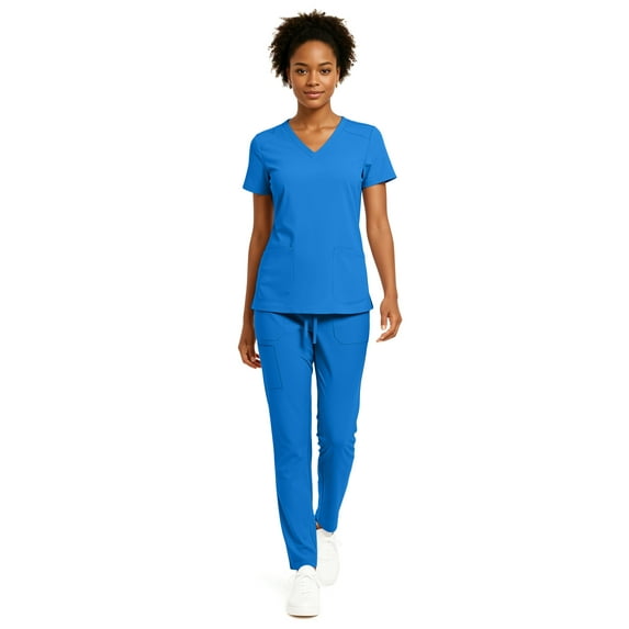 Hey Collection Women’s 5-Pocket Anti-Wrinkle Medical Scrub Set – V-Neck Top & Straight Leg Pants, Comfortable Flexible Nursing Uniforms
