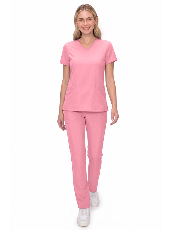Scrubs Women’s 5-Pocket Full Nurse Scrub Set – V-Neck Top & Straight Leg Pants, Comfortable Flexible Medical Uniforms Set