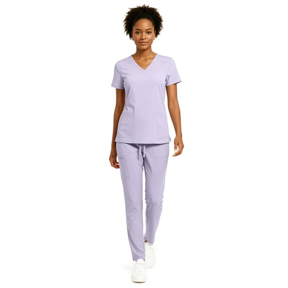 Hey Collection Women’s 5-Pocket Anti-Wrinkle Medical Scrub Set – V-Neck Top & Straight Leg Pants, Comfortable Flexible Nursing Uniforms