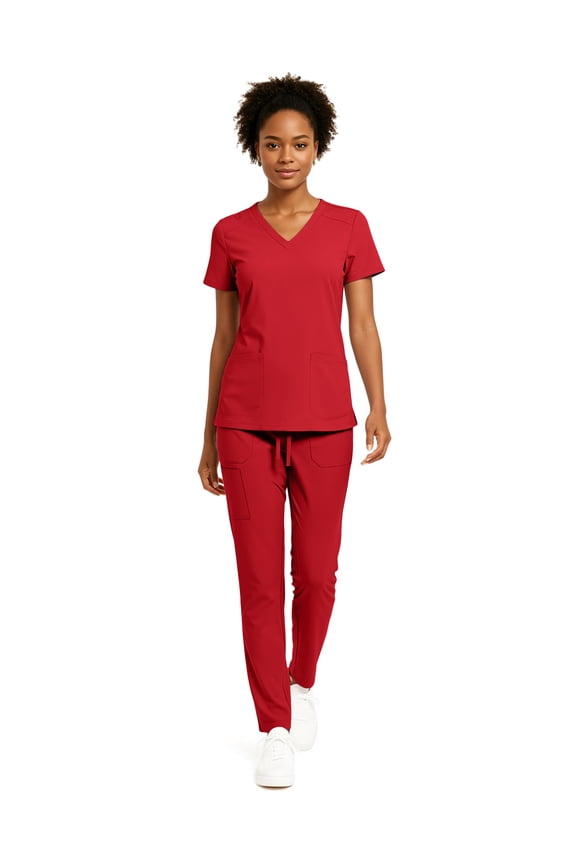 Women’s 5-Pocket Anti-Wrinkle Medical Scrub Set – V-Neck Top & Straight Leg Pants, Comfortable Flexible Nursing Uniforms