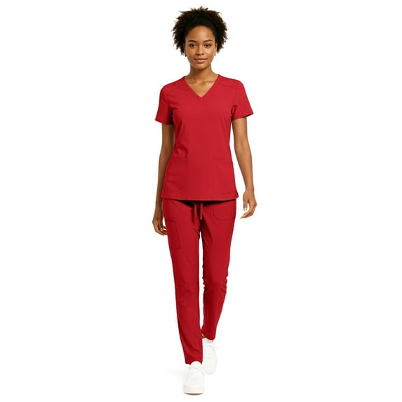 Hey Collection Women’s 5-Pocket Anti-Wrinkle Medical Scrub Set – V-Neck Top & Straight Leg Pants, Comfortable Flexible Nursing Uniforms
