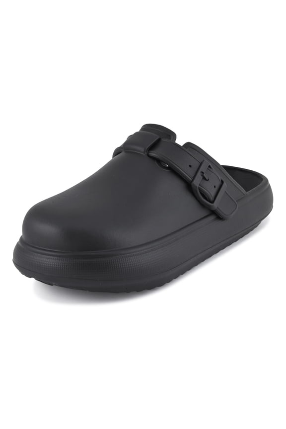 Women’s EVA Platform Clogs – Lightweight Water-Resistant Comfort Mules with Adjustable Buckle Strap – Slip-On Supportive Garden & Work Shoes, Black