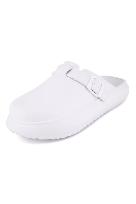 Women’s EVA Platform Clogs – Lightweight Water-Resistant Comfort Mules with Adjustable Buckle Strap – Slip-On Supportive Garden & Work Shoes, White
