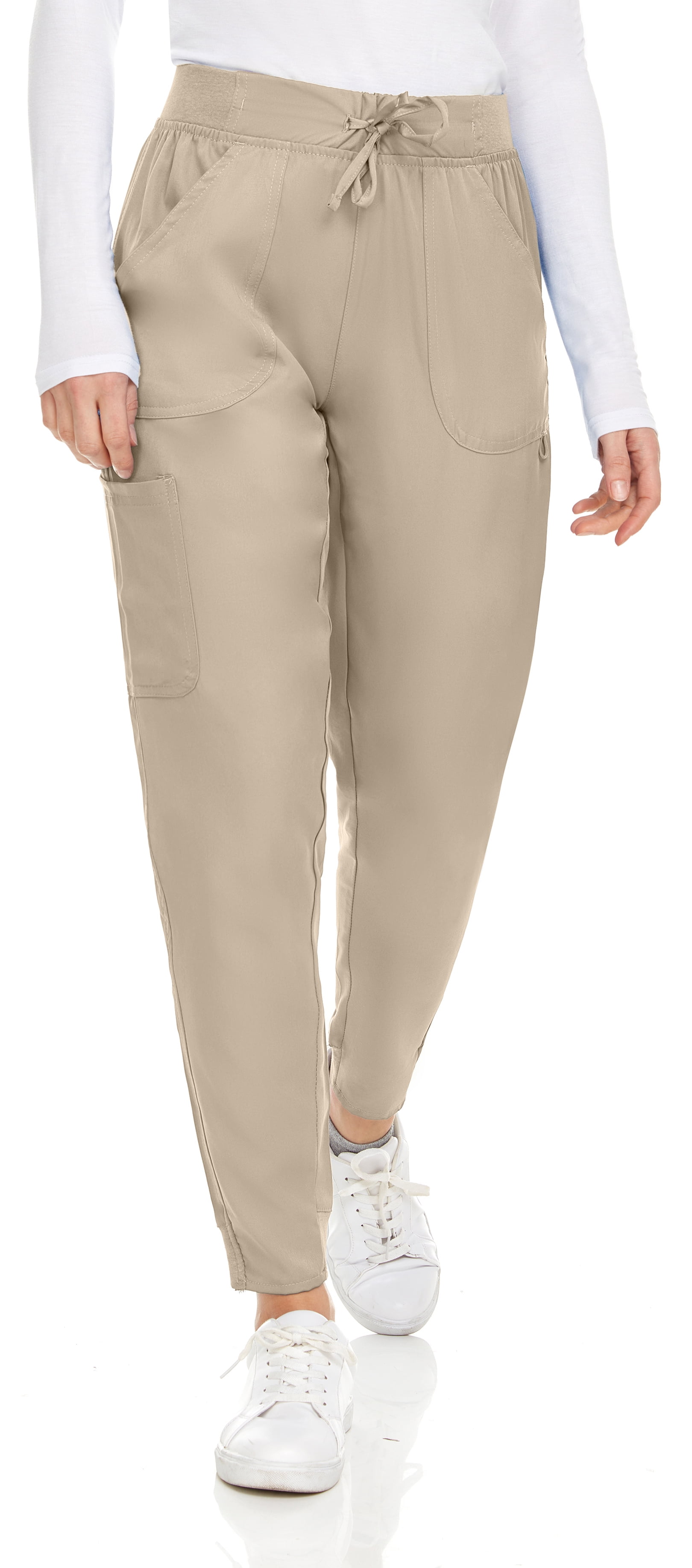 Hey Collection Womens Knit Stretch Scrub Joggers Scrubs Pants, Khaki