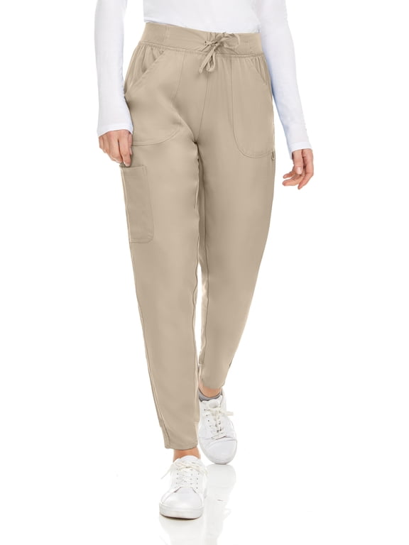 Womens Knit Stretch Scrub Joggers Scrubs Pants, Khaki, Medium