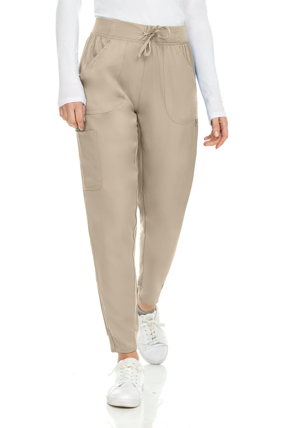 Womens Knit Stretch Scrub Joggers Scrubs Pants, Khaki, XL