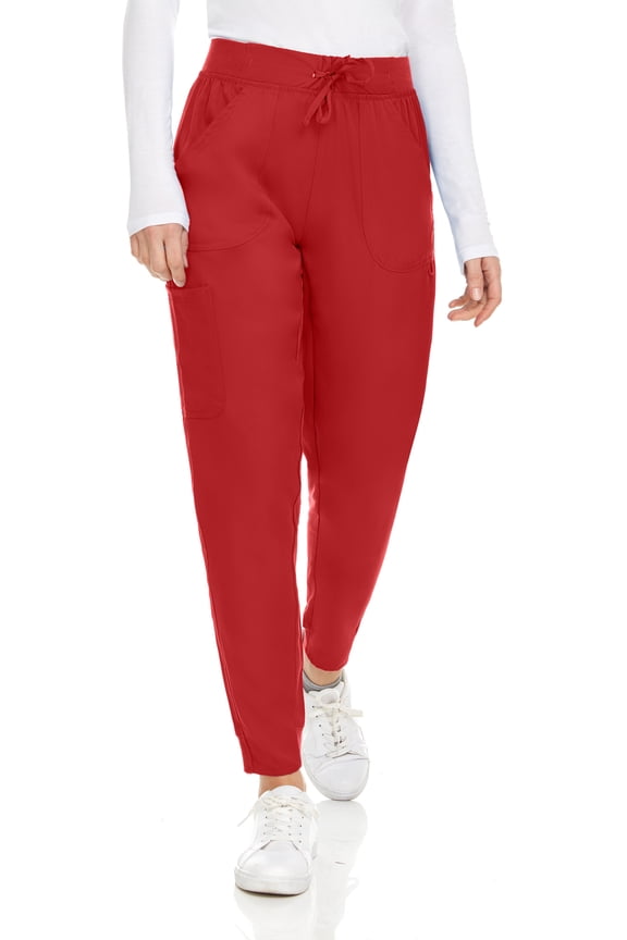 Womens Knit Stretch Scrub Joggers Scrubs Pants, Red, Medium