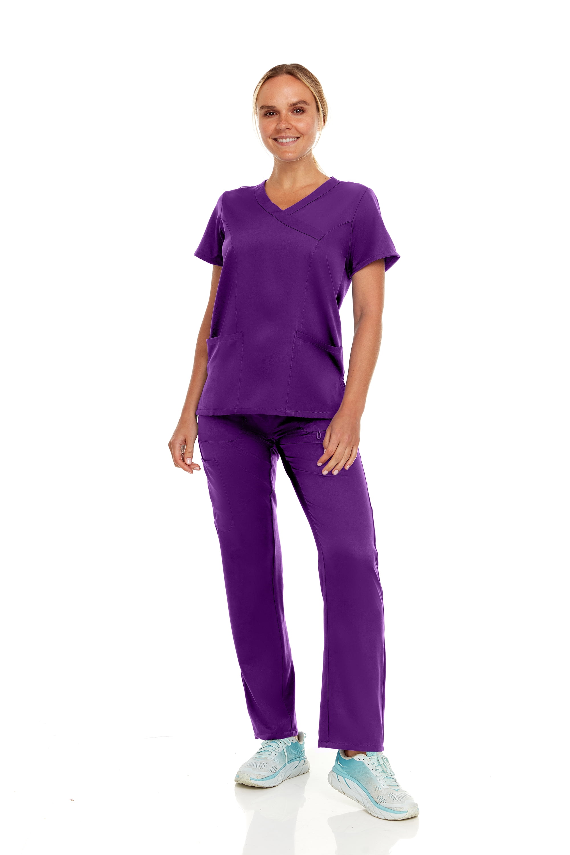 Hey Collection Womens Stretch Colorful Cargo Mock Neck Scrubs Set
