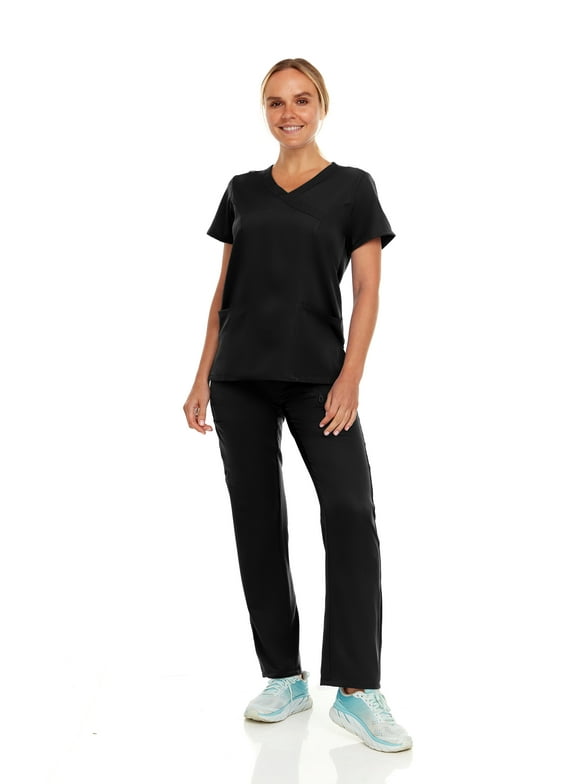 Hey Collection Womens Stretch Colorful Cargo Mock Neck Scrubs Set, Medical Nursing Tops with Four Pocket Scrubs Straight Leg Pants