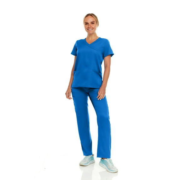 Hey Collection Womens Stretch Colorful Cargo Mock Neck Scrubs Set, Medical Nursing Tops with Four Pocket Scrubs Straight Leg Pants