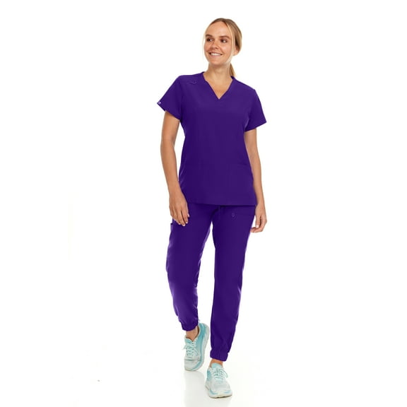 Hey Collection Womens Stretch Colorful V-Neck Jogger Scrubs Set, Medical Nursing Tops with Four Pocket Scrubs Jogger Pants