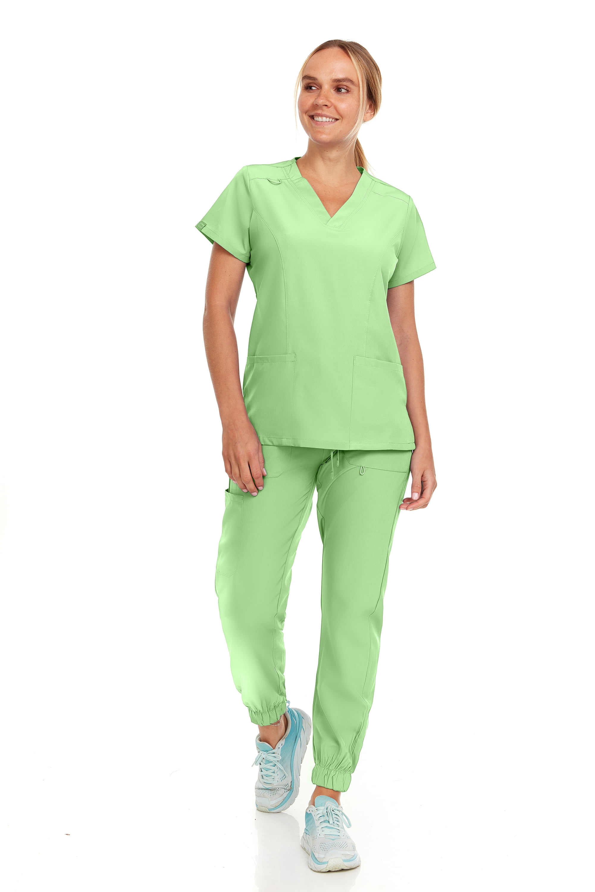 Hey Collection Womens Stretch Colorful VNeck Jogger Scrubs Set