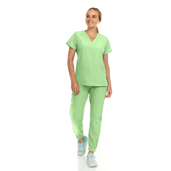 Hey Collection Womens Stretch Colorful V-Neck Jogger Scrubs Set, Medical Nursing Tops with Four Pocket Scrubs Jogger Pants