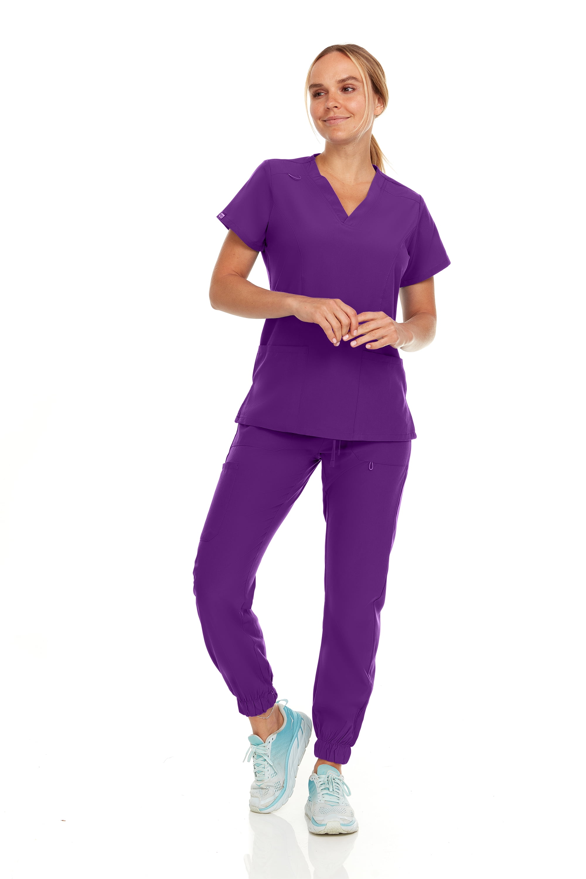Hey Collection Womens Stretch Colorful VNeck Jogger Scrubs Set