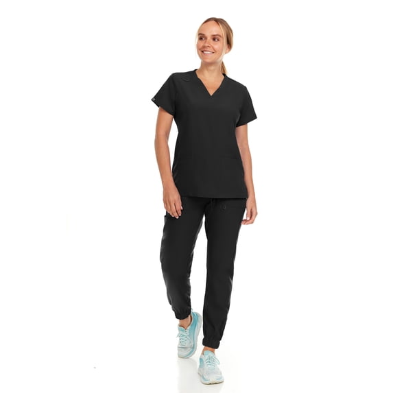 Hey Collection Scrubs Women's Stretch Colorful V-Neck Jogger Scrubs Set, Flex Fabric Medical Nursing Tops with Four Pocket Jogger Pants, Anti-Wrinkle, Odor-Control