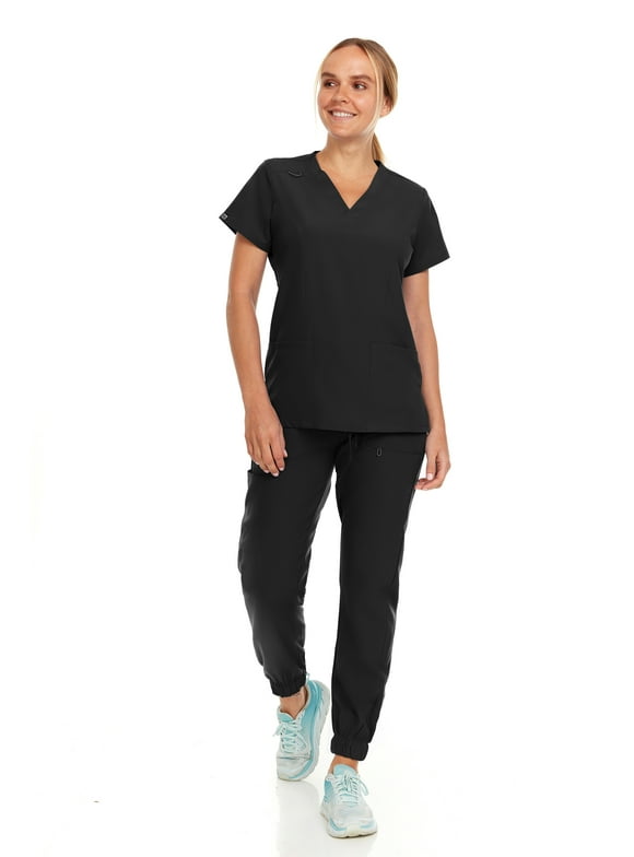 Hey Collection Womens Stretch Colorful V-Neck Jogger Scrubs Set, Medical Nursing Tops with Four Pocket Scrubs Jogger Pants