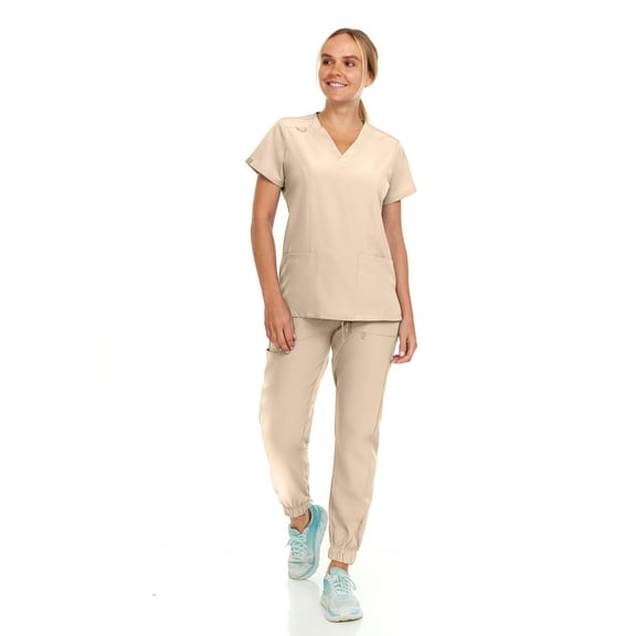 Hey Collection Womens Stretch Colorful V-Neck Jogger Scrubs Set, Medical Nursing Tops with Four Pocket Scrubs Jogger Pants